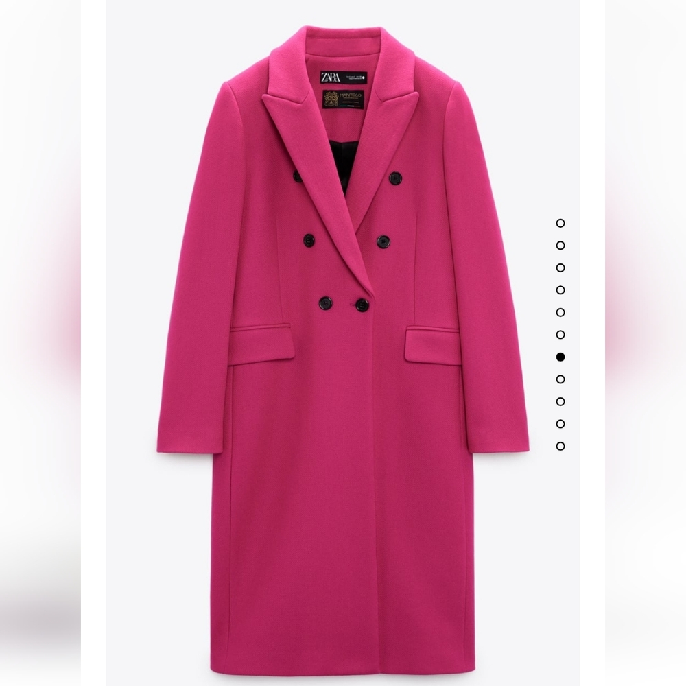 Zara Hot Pink Manteco Wool Double-Breasted Coat